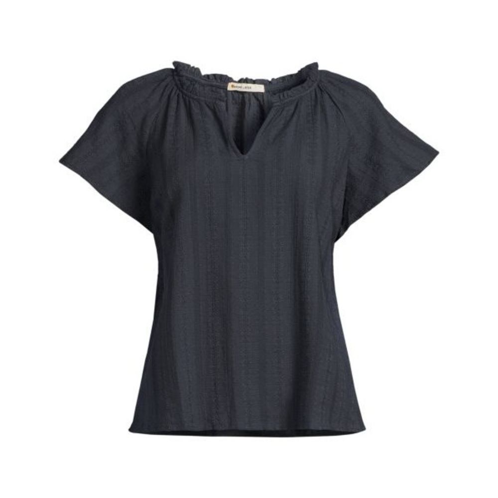 Marine Layer Lana Textured Splitneck Top in Navy, Size Medium